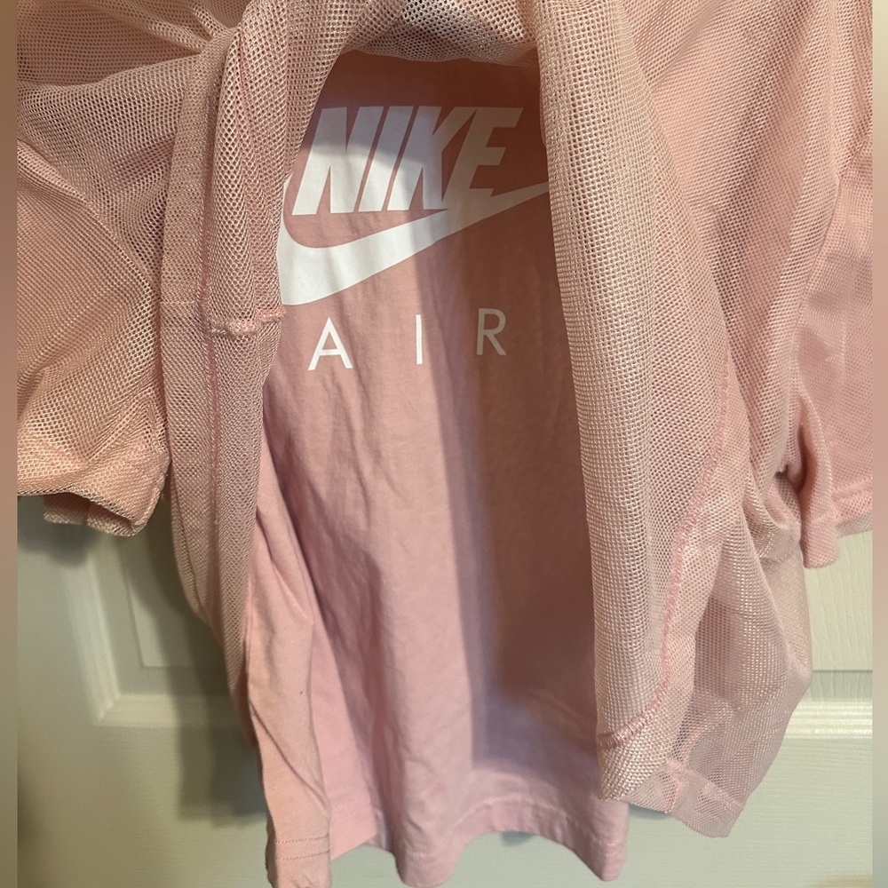 Nike Air Women’s Short Sleeve Layered Mesh Relaxed Tee, Pale Pink & White, Sz XL - Picture 4 of 9